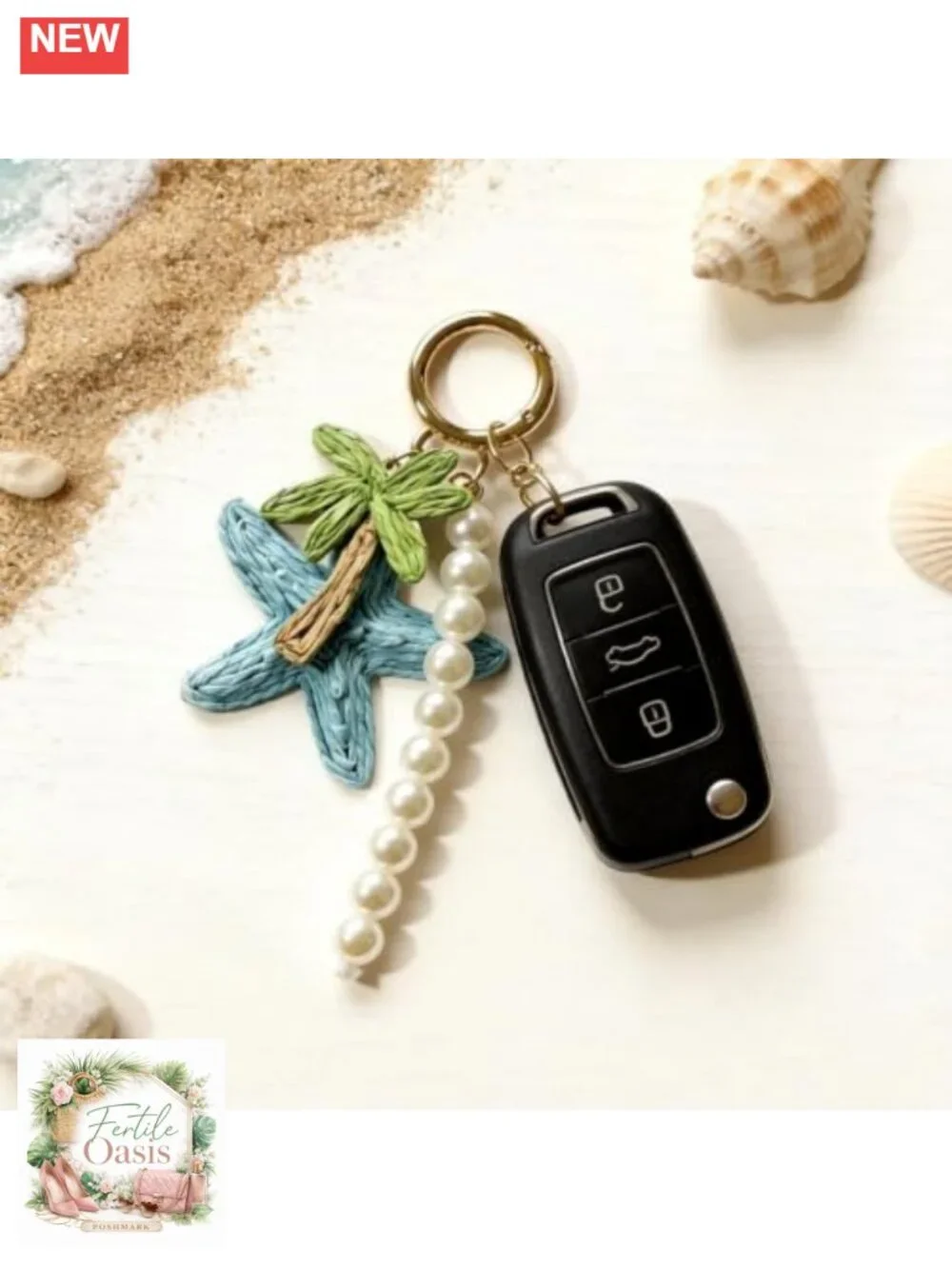 Rattan Starfish Coconut Tree Bag Charm Keychain for Tote Handbag Beach Summer